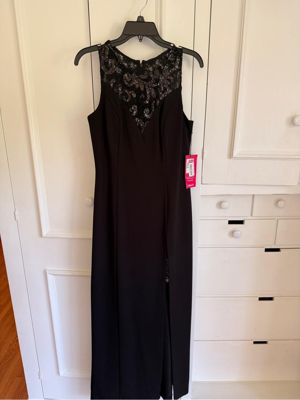 Vince Camuto Black Sleeveless Gown with Sequined Yoke